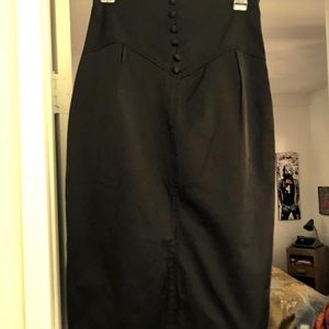 Black stretch satin pencil skirt